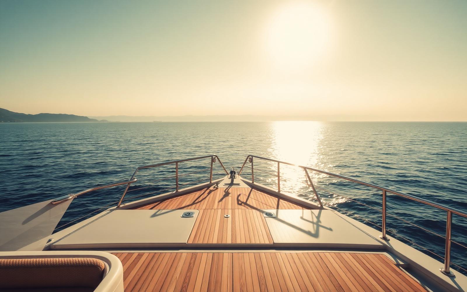Yacht deck at sunrise on the Mediterranean